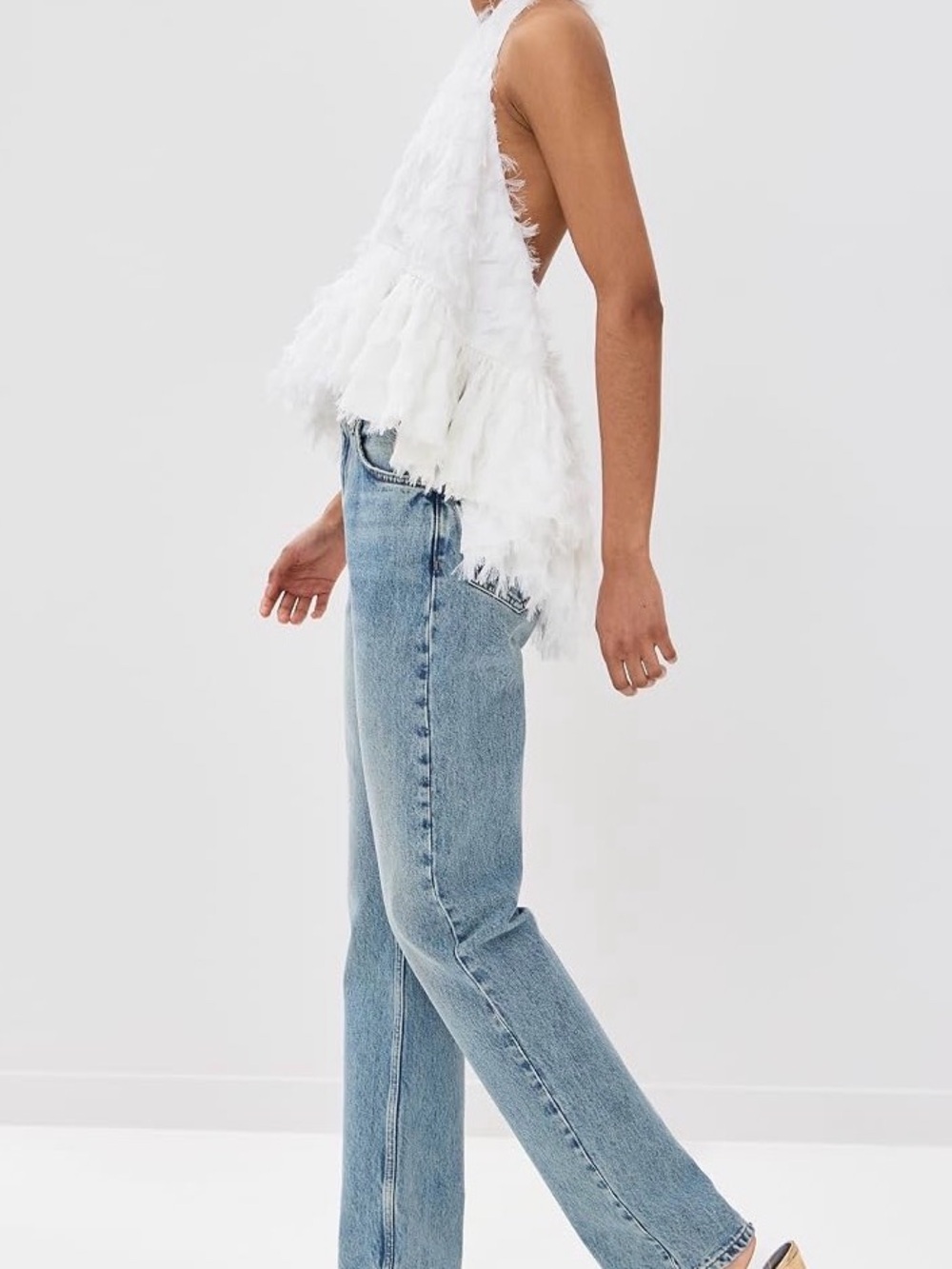 Azeeza White Textured Halter Ruffle Tank Top - Picture 3 of 4